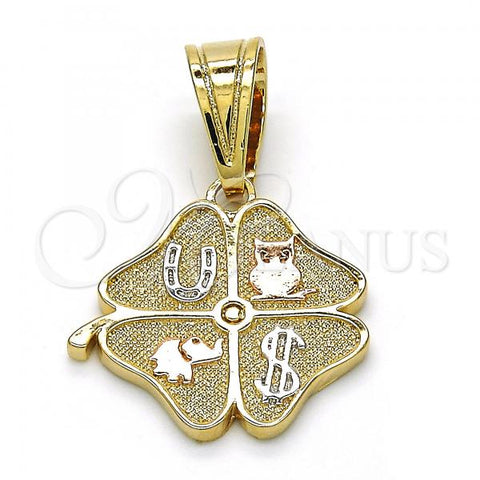 Oro Laminado Fancy Pendant, Gold Filled Style Elephant and Owl Design, Polished, Tricolor, 05.120.0070.1