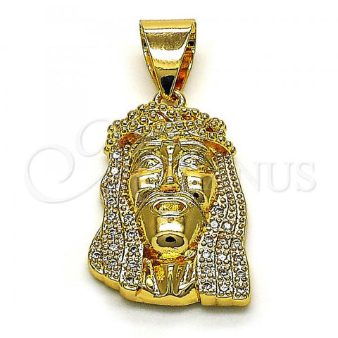 Oro Laminado Religious Pendant, Gold Filled Style Jesus Design, with White Micro Pave, Polished, Golden Finish, 05.342.0115