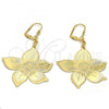 Oro Laminado Dangle Earring, Gold Filled Style Flower Design, Polished, Golden Finish, 61.012