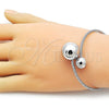 Rhodium Plated Individual Bangle, Ball Design, with White Cubic Zirconia, Polished, Rhodium Finish, 07.421.0003.1