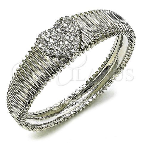 Rhodium Plated Individual Bangle, Heart Design, with White Cubic Zirconia, Polished, Rhodium Finish, 07.60.0006.1.04