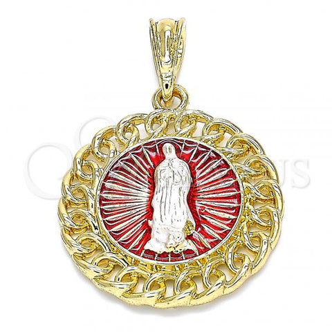 Oro Laminado Religious Pendant, Gold Filled Style Guadalupe Design, Polished, Tricolor, 05.380.0044
