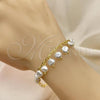 Oro Laminado Fancy Bracelet, Gold Filled Style Paperclip Design, with Ivory Pearl, Polished, Golden Finish, 03.405.0003.09