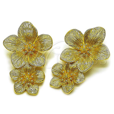 Oro Laminado Stud Earring, Gold Filled Style Flower Design, Diamond Cutting Finish, Golden Finish, 02.282.0058