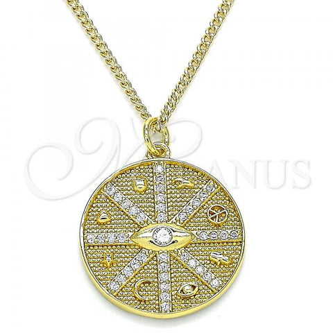 Oro Laminado Pendant Necklace, Gold Filled Style Evil Eye and Star Design, with White Micro Pave, Polished, Golden Finish, 04.362.0019.20