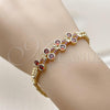 Oro Laminado Fancy Bracelet, Gold Filled Style Cherry Design, with White Cubic Zirconia and Ruby Micro Pave, Polished, Golden Finish, 03.283.0480.07