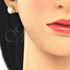 Oro Laminado Stud Earring, Gold Filled Style Ball Design, with Ivory Pearl and White Cubic Zirconia, Polished, Golden Finish, 02.156.0357