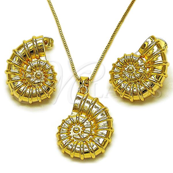 Oro Laminado Earring and Pendant Adult Set, Gold Filled Style Snail and Box Design, Polished, Golden Finish, 10.282.0014
