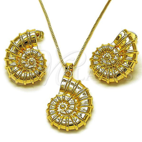 Oro Laminado Earring and Pendant Adult Set, Gold Filled Style Snail and Box Design, Polished, Golden Finish, 10.282.0014