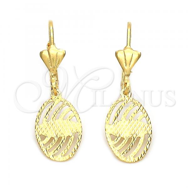 Oro Laminado Dangle Earring, Gold Filled Style Diamond Cutting Finish, Golden Finish, 5.107.013