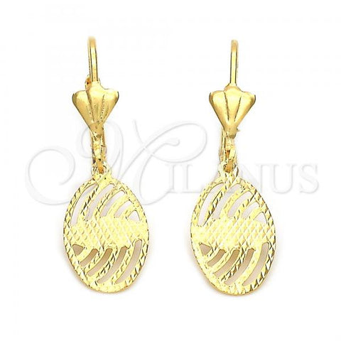 Oro Laminado Dangle Earring, Gold Filled Style Diamond Cutting Finish, Golden Finish, 5.107.013