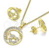 Oro Laminado Earring and Pendant Adult Set, Gold Filled Style Heart Design, with White Micro Pave, Polished, Golden Finish, 10.156.0269