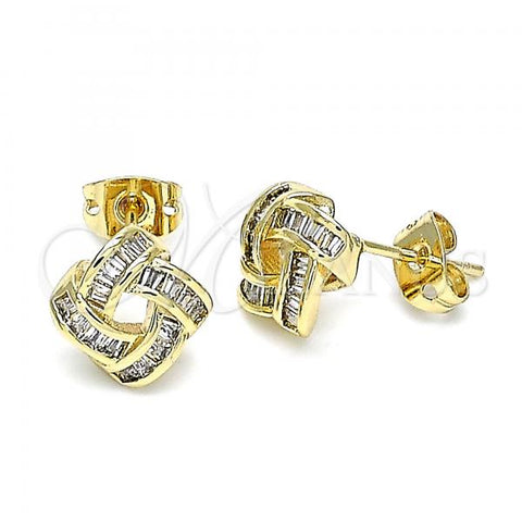 Oro Laminado Stud Earring, Gold Filled Style Love Knot Design, with White Cubic Zirconia, Polished, Golden Finish, 02.342.0147