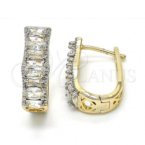 Oro Laminado Huggie Hoop, Gold Filled Style with White Cubic Zirconia, Polished, Two Tone, 02.267.0008.5.15
