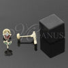 Oro Laminado Stud Earring, Gold Filled Style Flower Design, Red Enamel Finish, Golden Finish, 02.09.0040