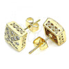 Oro Laminado Stud Earring, Gold Filled Style with White Micro Pave, Polished, Golden Finish, 02.344.0080