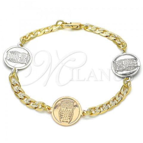 Oro Laminado Fancy Bracelet, Gold Filled Style Owl Design, Polished, Two Tone, 03.63.2057.08