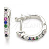 Sterling Silver Huggie Hoop, with Multicolor Cubic Zirconia, Polished, Rhodium Finish, 02.332.0048.15