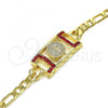 Oro Laminado Fancy Bracelet, Gold Filled Style San Benito Design, with Garnet Crystal, Polished, Golden Finish, 03.351.0042.1.07