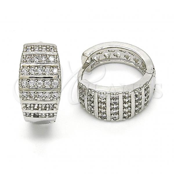 Rhodium Plated Huggie Hoop, with White Cubic Zirconia, Polished, Rhodium Finish, 02.210.0099.1.15