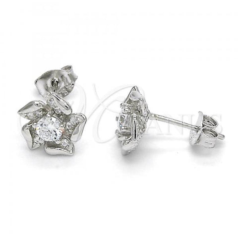 Sterling Silver Stud Earring, Flower Design, with White Cubic Zirconia, Polished,, 02.285.0052