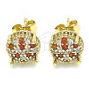 Oro Laminado Stud Earring, Gold Filled Style with Garnet and White Micro Pave, Polished, Golden Finish, 02.344.0084.1