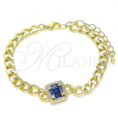 Oro Laminado Fancy Bracelet, Gold Filled Style with Sapphire Blue Cubic Zirconia and White Micro Pave, Polished, Golden Finish, 03.341.0134.07