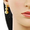 Oro Laminado Long Earring, Gold Filled Style Ball Design, Polished, Golden Finish, 02.368.0099