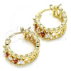 Oro Laminado Small Hoop, Gold Filled Style with Garnet and White Cubic Zirconia, Polished, Golden Finish, 02.210.0299.1.20