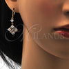Oro Laminado Long Earring, Gold Filled Style with White Cubic Zirconia, Polished, Golden Finish, 02.217.0060