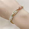 Oro Laminado Fancy Bracelet, Gold Filled Style San Judas and Miami Cuban Design, Polished, Tricolor, 03.411.0079.07