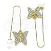 Oro Laminado Threader Earring, Gold Filled Style Butterfly Design, with White Crystal, Polished, Golden Finish, 02.380.0068