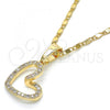 Oro Laminado Pendant Necklace, Gold Filled Style Heart Design, with White Cubic Zirconia, Polished, Golden Finish, 04.296.0001.18
