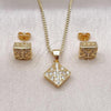 Oro Laminado Earring and Pendant Adult Set, Gold Filled Style with White Micro Pave, Polished, Golden Finish, 10.344.0013