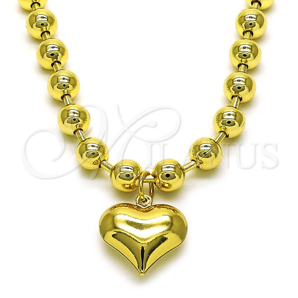 Oro Laminado Fancy Necklace, Gold Filled Style Heart and Ball Design, Polished, Golden Finish, 04.341.0117.24