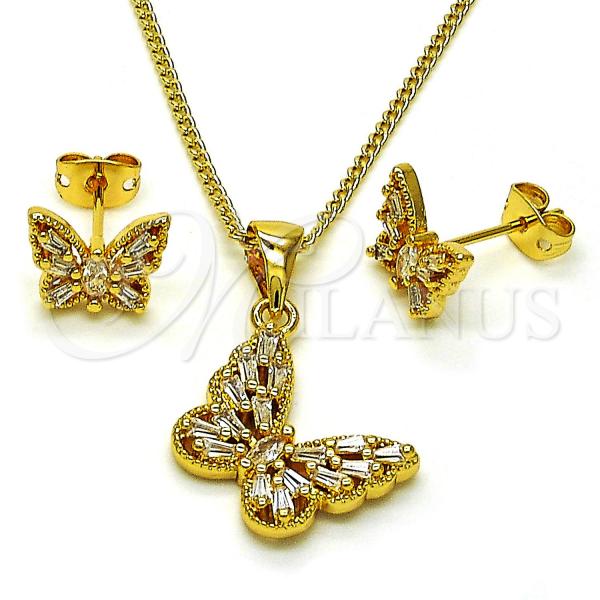 Oro Laminado Earring and Pendant Adult Set, Gold Filled Style Butterfly Design, with White Cubic Zirconia, Polished, Golden Finish, 10.342.0136