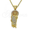 Oro Laminado Religious Pendant, Gold Filled Style San Judas Design, with White Micro Pave, Polished, Golden Finish, 05.342.0156