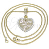 Oro Laminado Pendant Necklace, Gold Filled Style Heart and Love Design, Polished, Tricolor, 04.351.0017.1.20