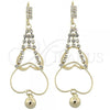 Oro Laminado Long Earring, Gold Filled Style Heart Design, with White Cubic Zirconia, Polished, Golden Finish, 5.073.005