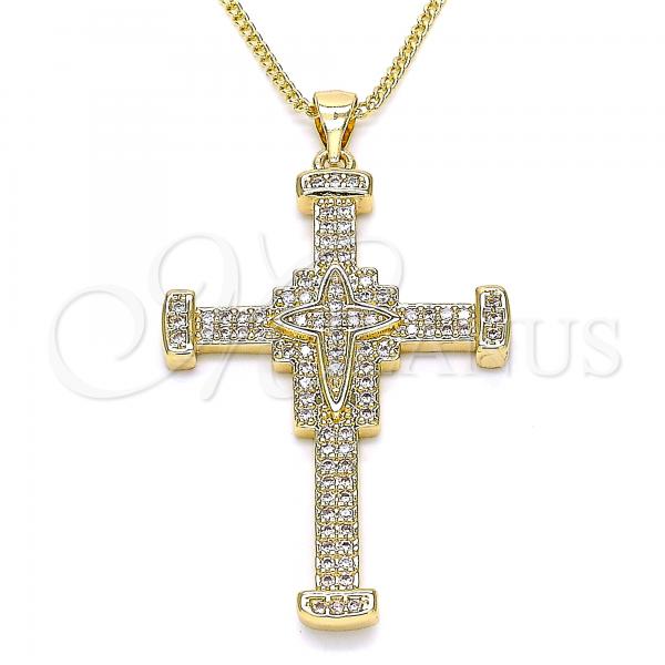 Oro Laminado Pendant Necklace, Gold Filled Style Cross Design, with White Micro Pave, Polished, Golden Finish, 04.156.0223.20