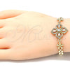 Oro Laminado Fancy Bracelet, Gold Filled Style Flower and Teardrop Design, with White Cubic Zirconia, Polished, Golden Finish, 03.357.0007.07