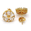 Oro Laminado Stud Earring, Gold Filled Style Flower Design, with White Cubic Zirconia, Polished, Golden Finish, 02.210.0040