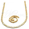 Oro Laminado Necklace and Bracelet, Gold Filled Style Diamond Cutting Finish, Tricolor, 06.102.0010