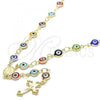 Oro Laminado Medium Rosary, Gold Filled Style Guadalupe and Crucifix Design, Multicolor Resin Finish, Golden Finish, 09.63.0107.1.18