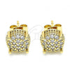 Oro Laminado Stud Earring, Gold Filled Style with White Micro Pave, Polished, Golden Finish, 02.344.0084