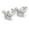Sterling Silver Stud Earring, Crown Design, with White Cubic Zirconia and White Crystal, Polished, Rhodium Finish, 02.336.0079