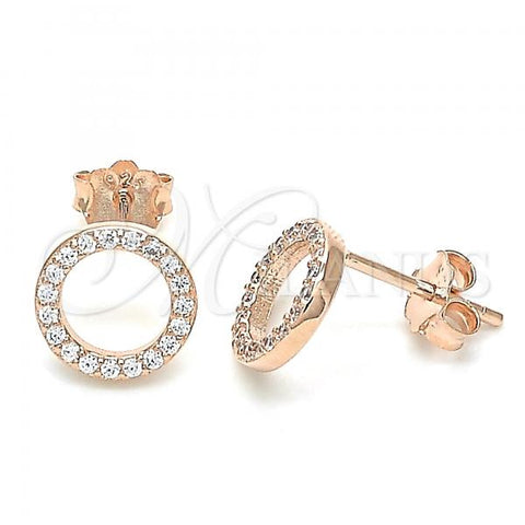 Sterling Silver Stud Earring, with White Cubic Zirconia, Polished, Rose Gold Finish, 02.369.0012.1