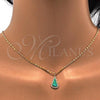 Oro Laminado Pendant Necklace, Gold Filled Style Teardrop Design, with Blue Topaz Opal and White Micro Pave, Polished, Golden Finish, 04.63.1323.18