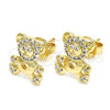 Oro Laminado Stud Earring, Gold Filled Style Teddy Bear Design, with White Cubic Zirconia, Polished, Golden Finish, 02.233.0003