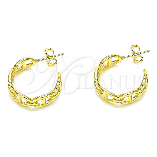 Oro Laminado Stud Earring, Gold Filled Style Puff Mariner Design, Polished, Golden Finish, 02.163.0154.20